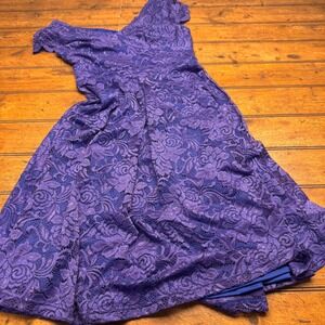 Aonour Purple Floral Lace V-Neck Cap Sleeve A-Line Cocktail Dress Womens Size M